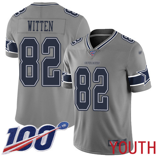 Youth Dallas Cowboys Limited Gray Jason Witten #82 100th Season Inverted Legend NFL Jersey->youth nfl jersey->Youth Jersey